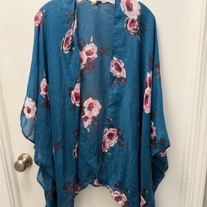 Lane Bryant Teal and Pink Floral Kimono